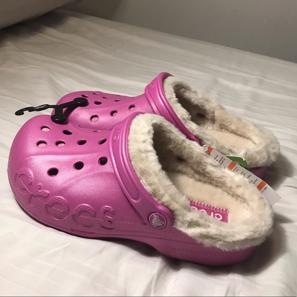 Pink Crocs with fur